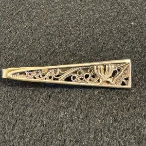 Men’s vintage Reuven Sterling 925 menorah filigree intricate tie bar